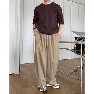 Two-pleat wide cotton pants