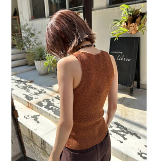 Deep V-neck button tank top