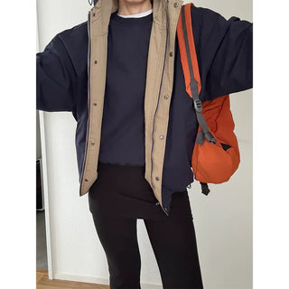 Two-tone hooded oversized jacket