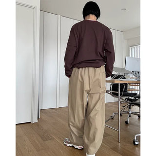Two-pleat wide cotton pants