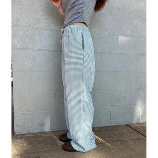 Gingham check cotton pants