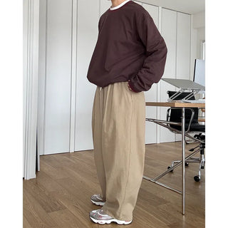 Two-pleat wide cotton pants
