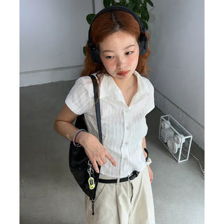 Cropped Line Half Sleeve Shirt