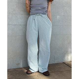 Gingham check cotton pants