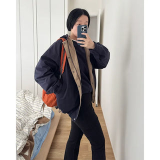 Two-tone hooded oversized jacket