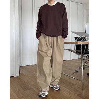 Two-pleat wide cotton pants