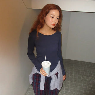 Ribbed long-sleeve T-shirt