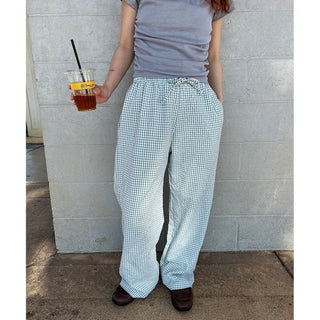 Gingham check cotton pants