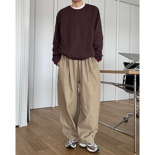 Two-pleat wide cotton pants