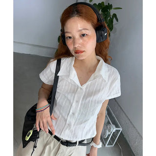 Cropped Line Half Sleeve Shirt