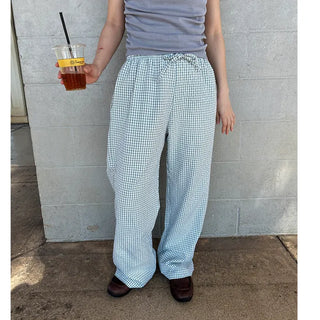 Gingham check cotton pants