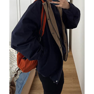 Two-tone hooded oversized jacket