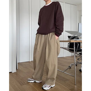 Two-pleat wide cotton pants