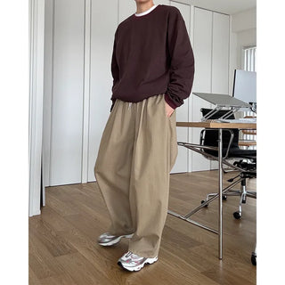 Two-pleat wide cotton pants