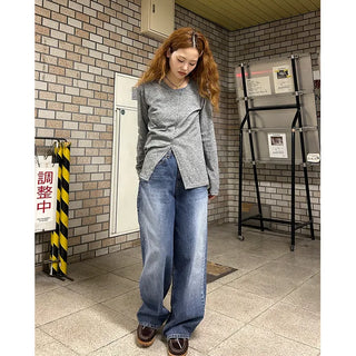 Loose-fit washed denim pants