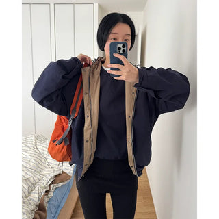 Two-tone hooded oversized jacket