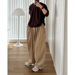 Two-pleat wide cotton pants