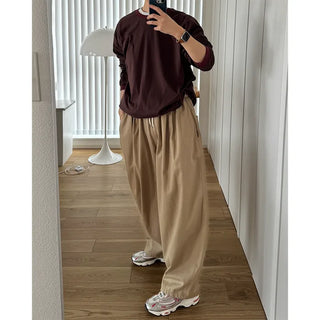 Two-pleat wide cotton pants