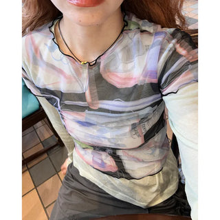 Graphic Mesh Cropped T-Shirt