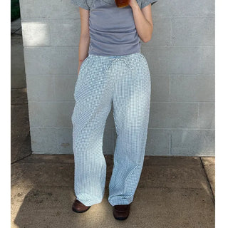Gingham check cotton pants