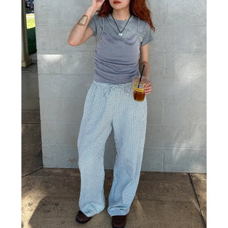 Gingham check cotton pants