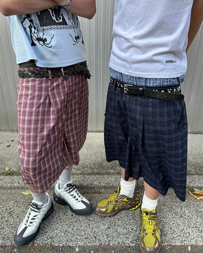 (ORIGINAL) Tartan Check Half Wide Easy Pants