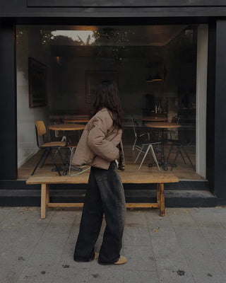 Down jacket x fleece reversible high-neck jacket
