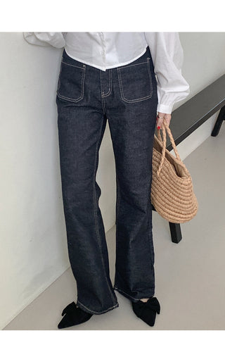 Raw denim bootcut denim pants