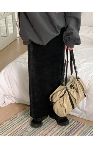 Velour Ribbed Long Skirt