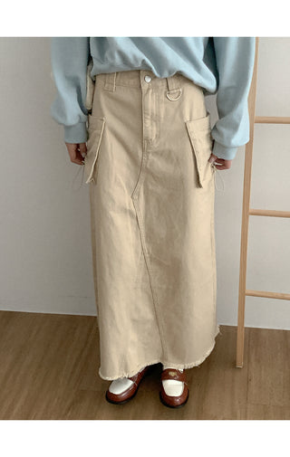 Cotton cargo long skirt