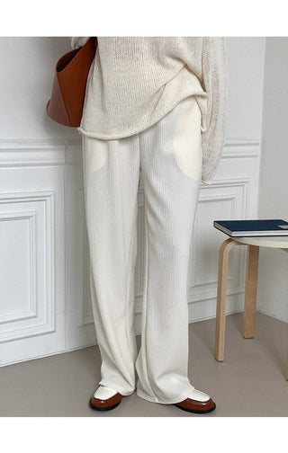 Ribbed wide-leg elastic waist pants