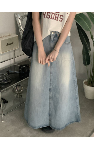A-line denim long skirt