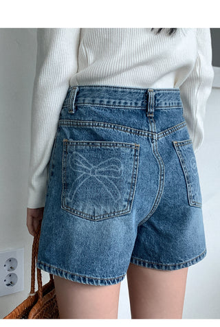 Ribbon denim shorts