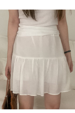[Lined] Elastic waist tiered mini skirt