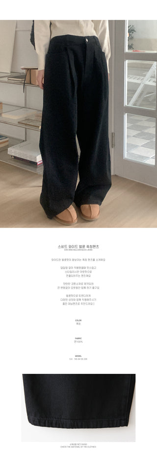 Wide balloon black denim pants