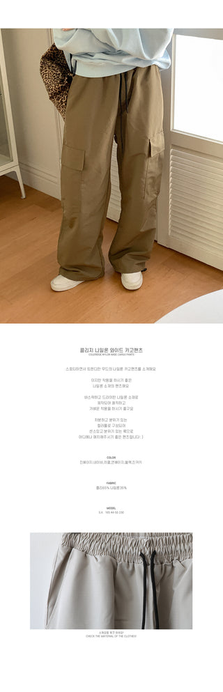 Nylon wide cargo pants