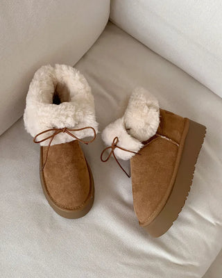 (4cm) Lace-up platform sheepskin boots