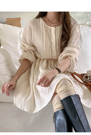 Cotton tunic with pleats