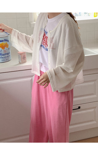 Round neck sheer cardigan