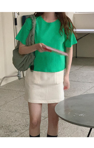 Cotton cropped short-sleeved T-shirt