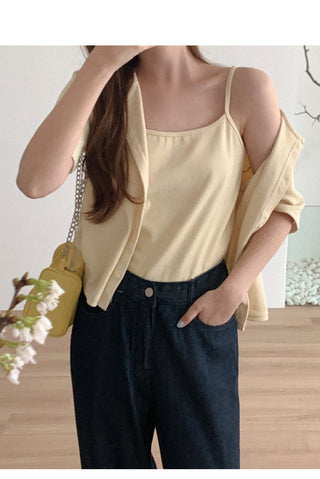 [Set: Corduroy Camisole Cardigan Set]