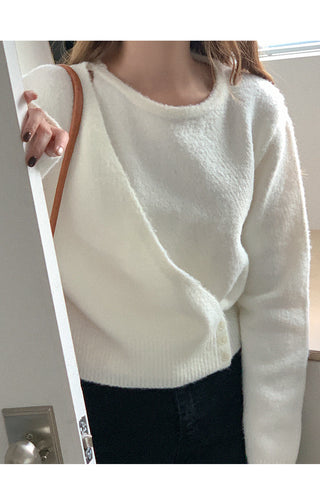 Layered wrap button knit