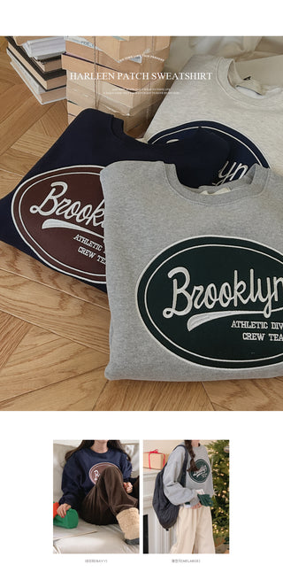 [Fleece-lined] Lettering Semi-Oversized Sweatshirt