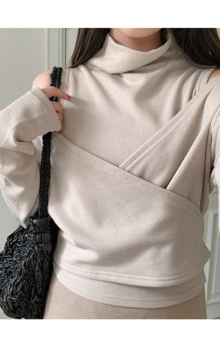 [Fleece-lined/SET] Half-neck sleeveless + wrap long-sleeve T-shirt