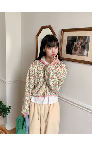 Flower fleece half-zip sweatshirt