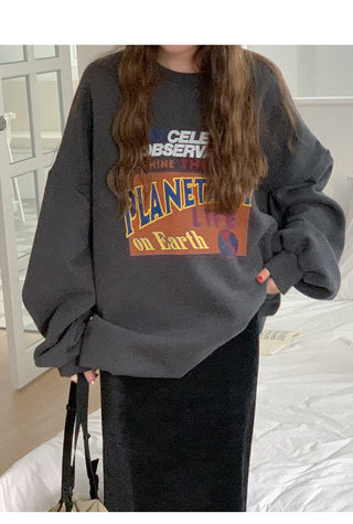 [Fleece-lined] Oversized Printed Sweatshirt