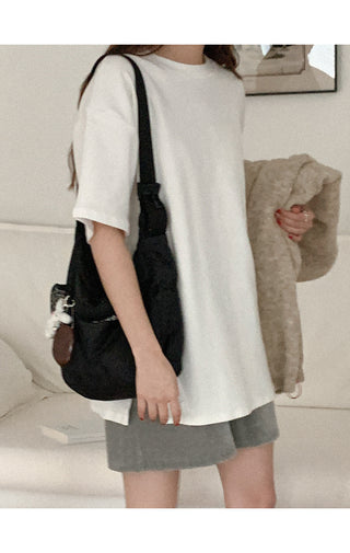 Cotton slit short-sleeved T-shirt