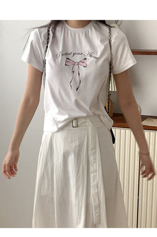 Cotton Ribbon Short-Sleeved T-Shirt
