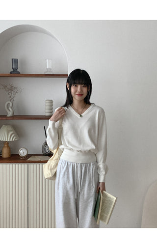 Cotton color V-neck knit