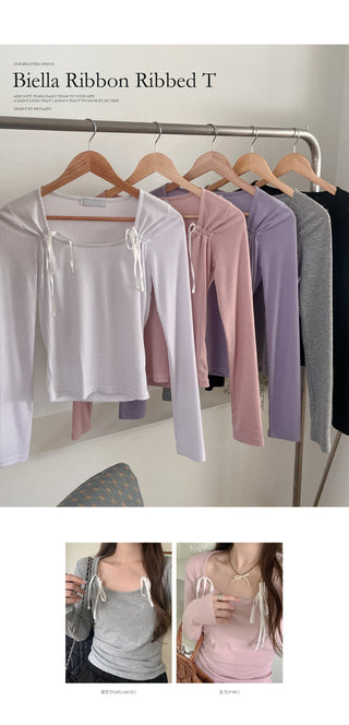 Ribbon Rib Long Sleeve T-Shirt